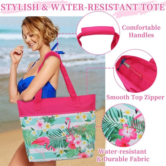 Women's Hot Pink Flamingo Large Lightweight Zipper Travel Totes Separation Bags - Picture 4 of 7